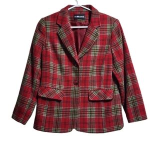 Vintage Sag Harbor petite button-up plaid wool blend blazer jacket size medium